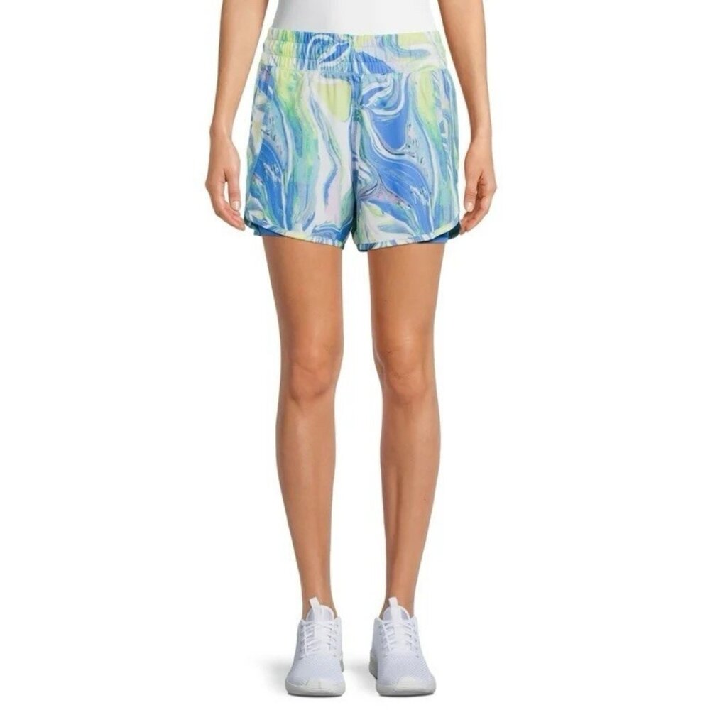 Avia Running Shorts‎ Bike Shorts Liner Zippered Pocket Swirl Print